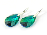 Silver 925 Earrings with Swarovski Crystals Almond 22mm Emerald AB