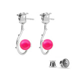 Silver 925 rose earrings with Swarovski pearls 8mm Neon Pink
