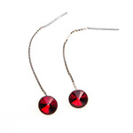 Silver Long Earrings with Swarovski Rivoli 8mm Siam Crystals