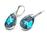 Silver 925 Earrings with Swarovski Crystals Almond 22mm Blue Zircon CAL