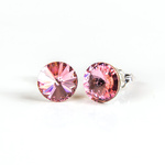 925 Silver Earrings with Swarovski Rivoli 6mm Light Rose Crystals