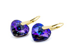 Gold plated 925 silver earrings with Swarovski crystals Hearts 14mm Heliotrope