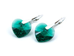 925 Silver Earrings with Swarovski Crystals Hearts 14mm Emerald