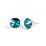 925 Silver Earrings with Swarovski Rivoli 8mm Blue Zircon Crystals