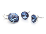 925 silver set of earrings + pendant with Swarovski Rivoli 8/12mm Denim Blue crystals