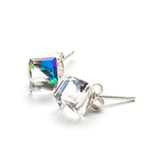 Silver 925 Swarovski Cube 6mm Vitrail Medium Earrings