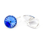 Silver 925 earrings with Swarovski Rivoli 12mm Sapphire crystals