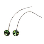 Silver Long Earrings with Swarovski Rivoli 8mm Peridot Crystals