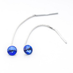 Silver 925 long earrings with kr. Swarovski Rivoli 6mm Sapphire