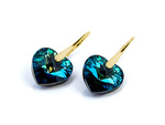 Gold plated 925 silver earrings with Swarovski crystals Hearts 14mm Bermuda Blue