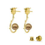 Silver 925 gold plated rose earrings with Swarovski pearls 8mm Bronze