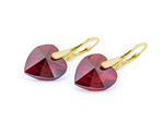 Earrings gold plated sterling silver 925 with Swarovski crystals Hearts 14mm Siam AB