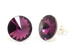Silver 925 Earrings with Swarovski Rivoli 12mm Amethyst Crystals