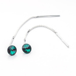 Silver 925 long earrings with kr. Swarovski Rivoli 6mm Emerald