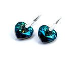 925 Silver Earrings with Swarovski Crystals Hearts 14mm Bermuda Blue