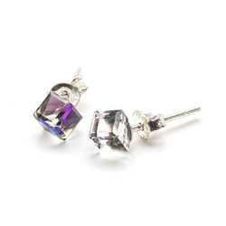 Srebrne 925 Kolczyki z kryształami Swarovski Cube 4mm Heliotrope