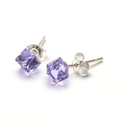 Srebrne 925 Kolczyki z kryształami Swarovski Cube 4mm Violet