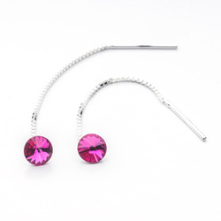 Srebrne 925 długie kolczyki z kr. Swarovski Rivoli 6mm Fuchsia