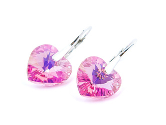 Srebrne Kolczyki 925 z Kryształami Swarovski Serca 14mm Light Rose AB