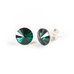 Srebrne Kolczyki 925 z kryształami Swarovski Rivoli 6mm Emerald