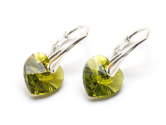 Srebrne Kolczyki 925 z kryształami Swarovski Serca 10mm Olivine